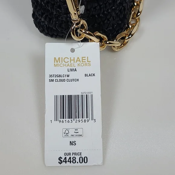 Michael Kors Livia Small Cloud Clutch – Black, NWT (MSRP: $448)